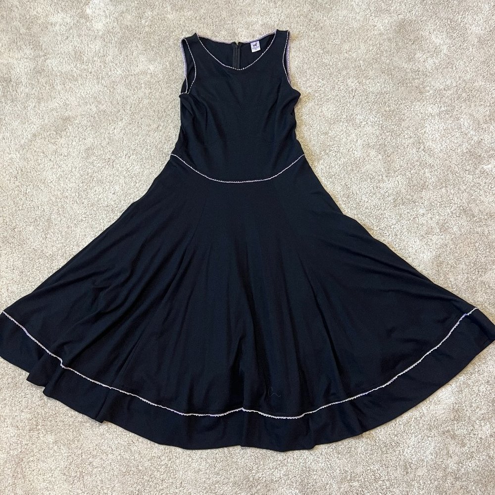 Peruvian Connection Dress Size Medium Fit Flare Black Lace Trim Pima Cotton